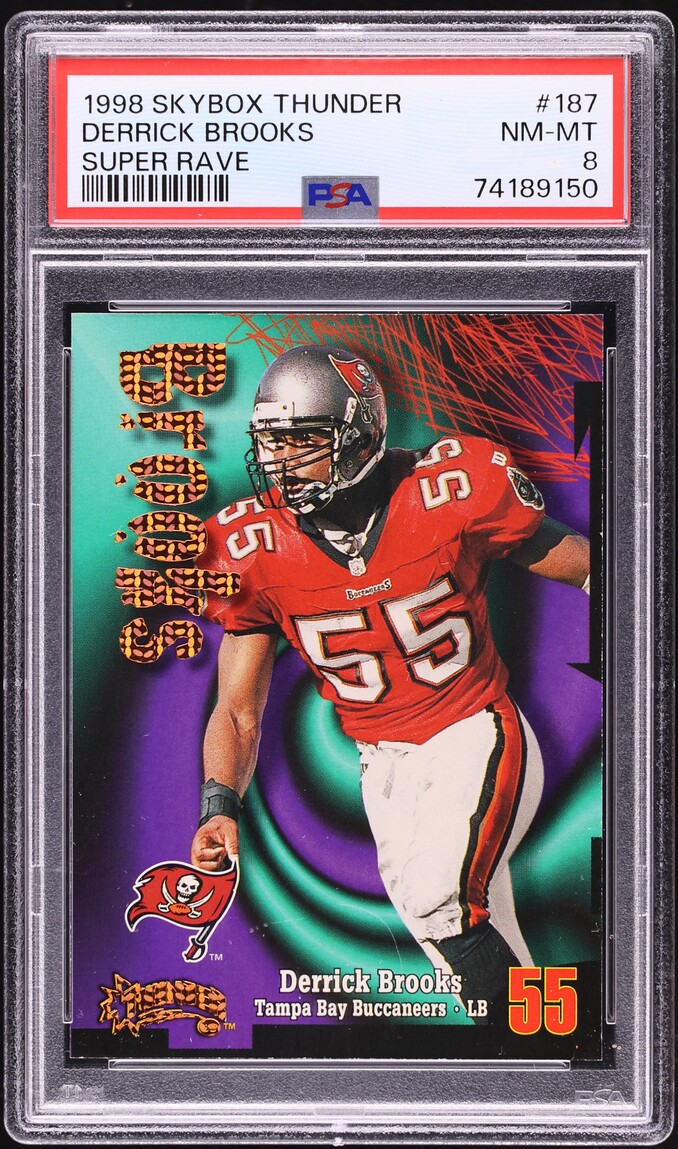 1998 Skybox Thunder Super Rave Derrick Brooks 1/25 #187 PSA 8 NM-MT - Photo 1