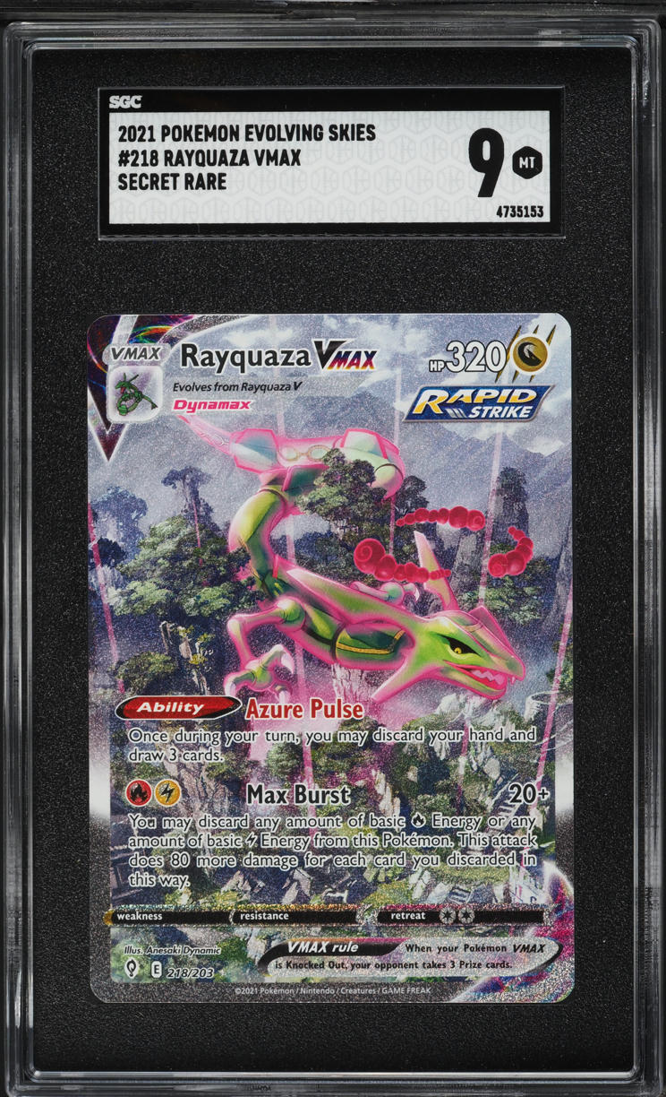 2021 Pokemon Evolving Skies Full Art Rayquaza Vmax #218 SGC 9 MINT