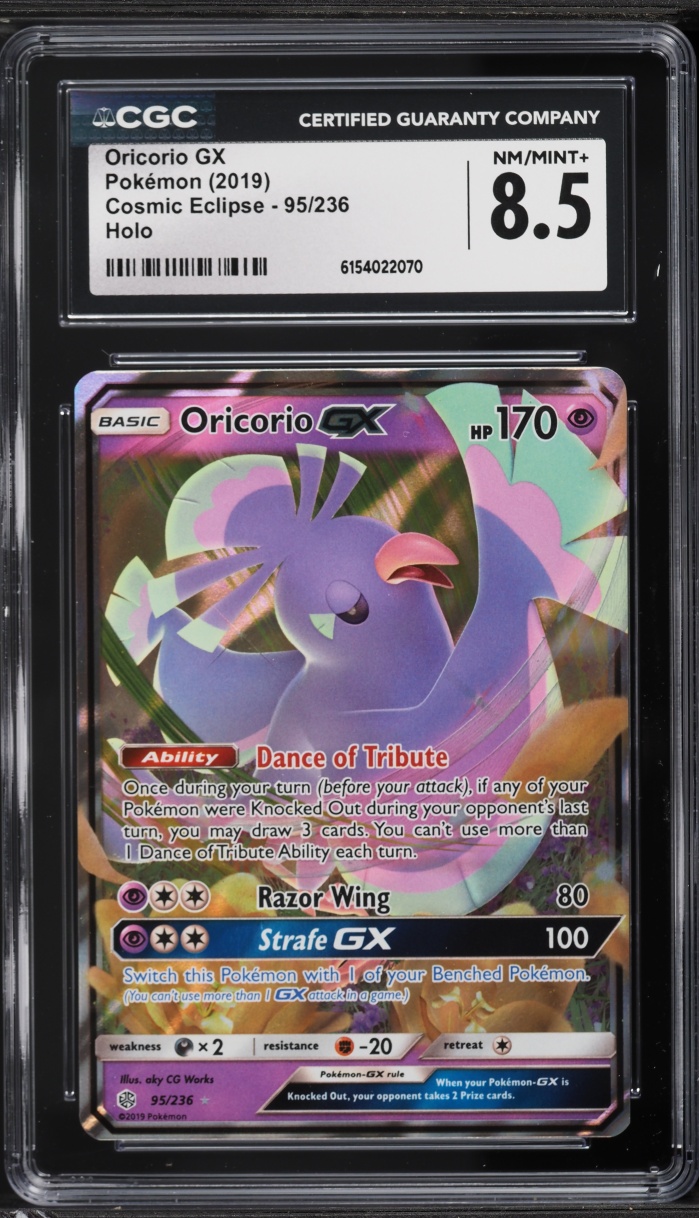 2019 Pokemon Sun & Moon Cosmic Eclipse Holo Oricorio GX #95 CGC 8.5 NM-MT+