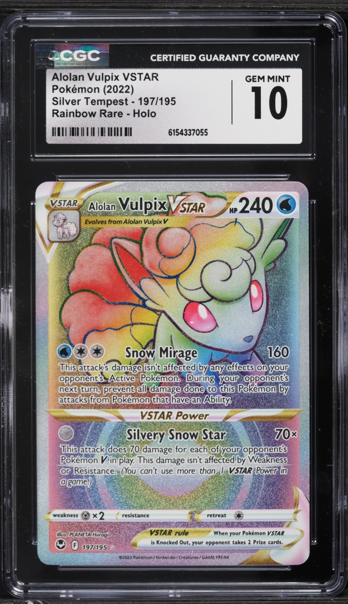 2022 Pokemon SWSH Silver Tempest Rainbow Rare Alolan Vulpix VSTAR #197 CGC 10 GEM MINT