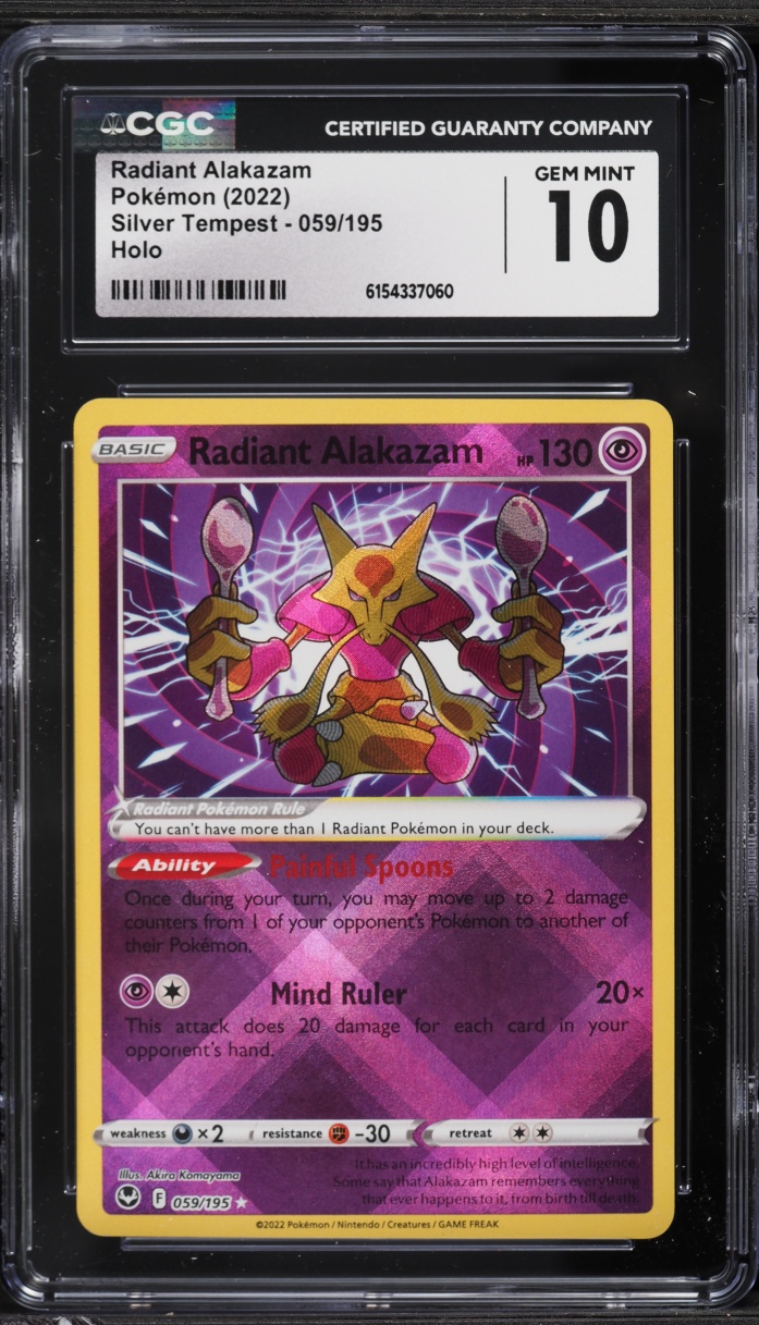 2022 Pokemon Sword & Shield Silver Tempest Holo Radiant Alakazam #59 CGC 10 GEM MINT