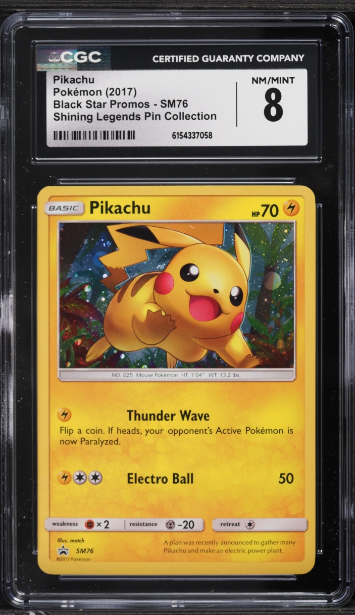 2017 Pokemon Sun & Moon Promo Shining Legends Pin Collection Holo Pikachu #SM76 CGC 8 NM-MT