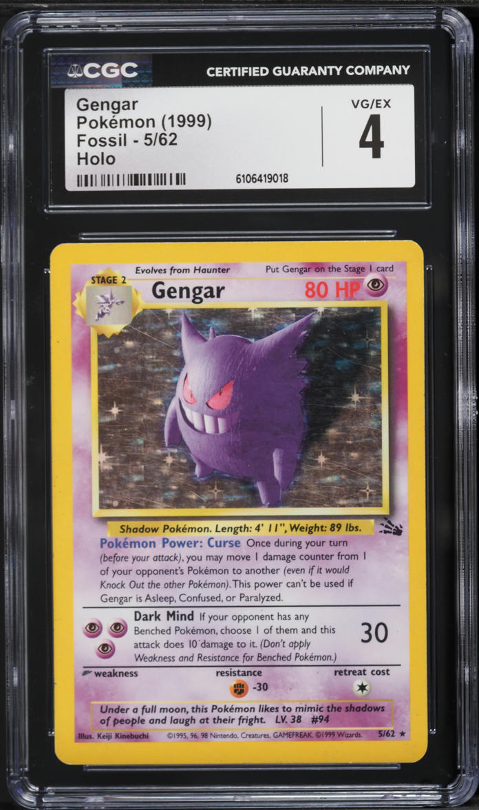 1999 Pokemon Fossil Holo Gengar #5 CGC 4 VGEX
