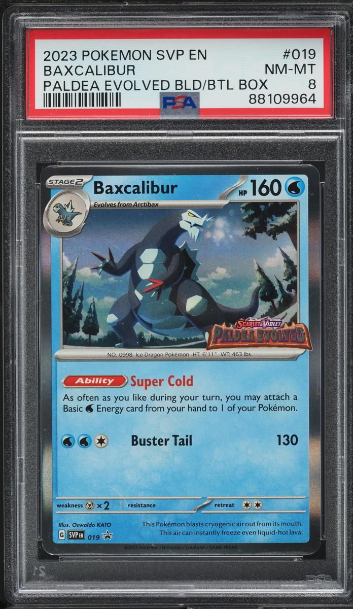 2023 Pokemon SV Black Star Promo Paldea Evolved Prerelease Baxcalibur #19 PSA 8 NM-MT