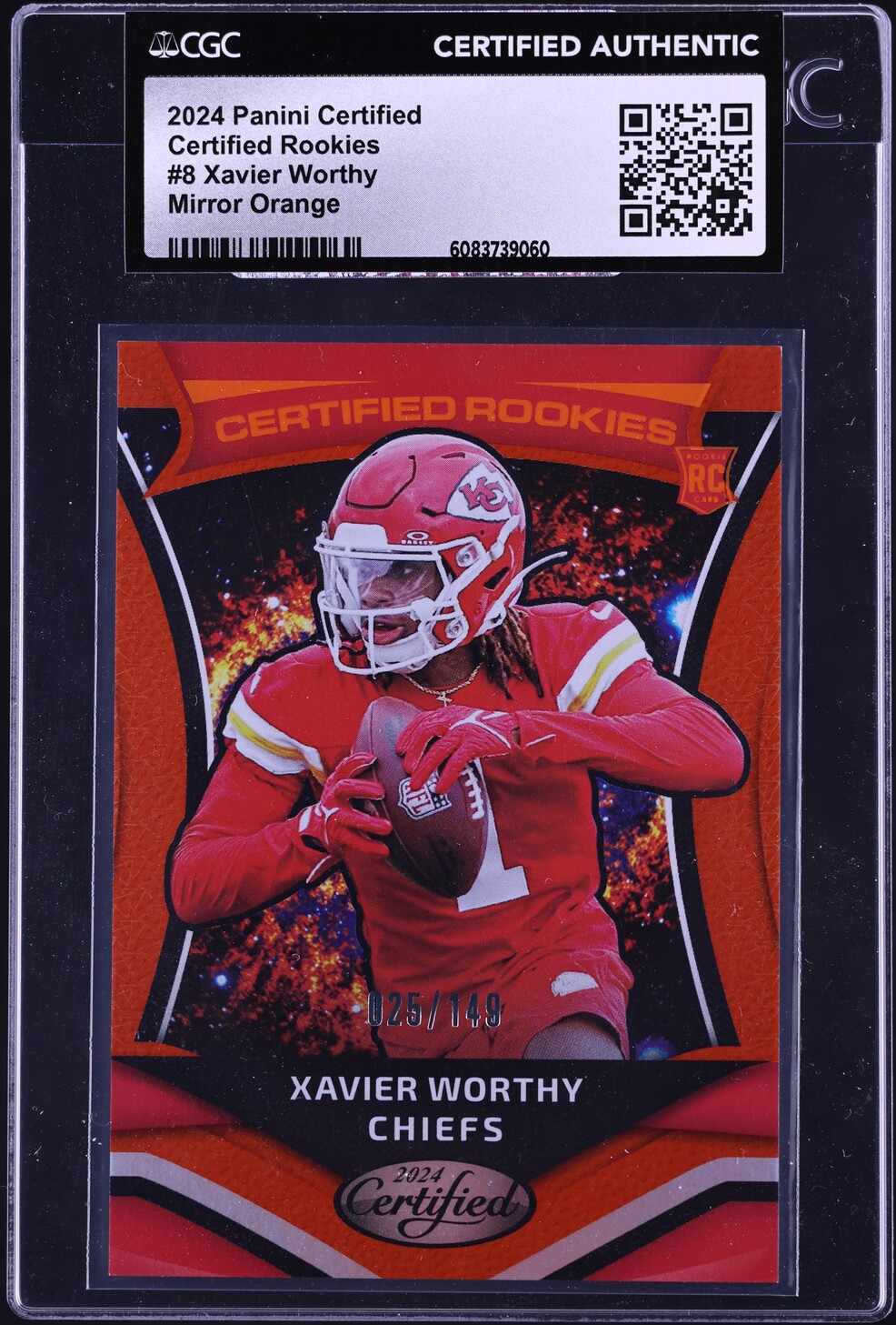 2024 Panini Certified Mirror Orange Xavier Worthy ROOKIE /149 #8 CGC AUTH