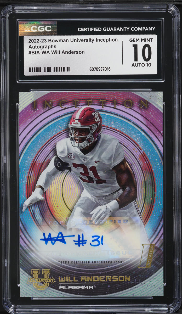 2022 Bowman University Inception Will Anderson ROOKIE AUTO #BIA-WA CGC 10 GEM