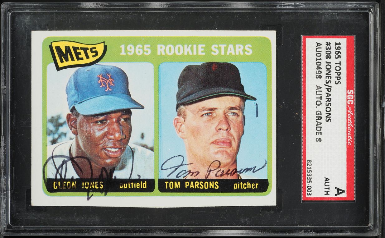 1965 Topps Mets Cleon Jones Tom Parsons ROOKIE AUTO #308 SGC AUTH