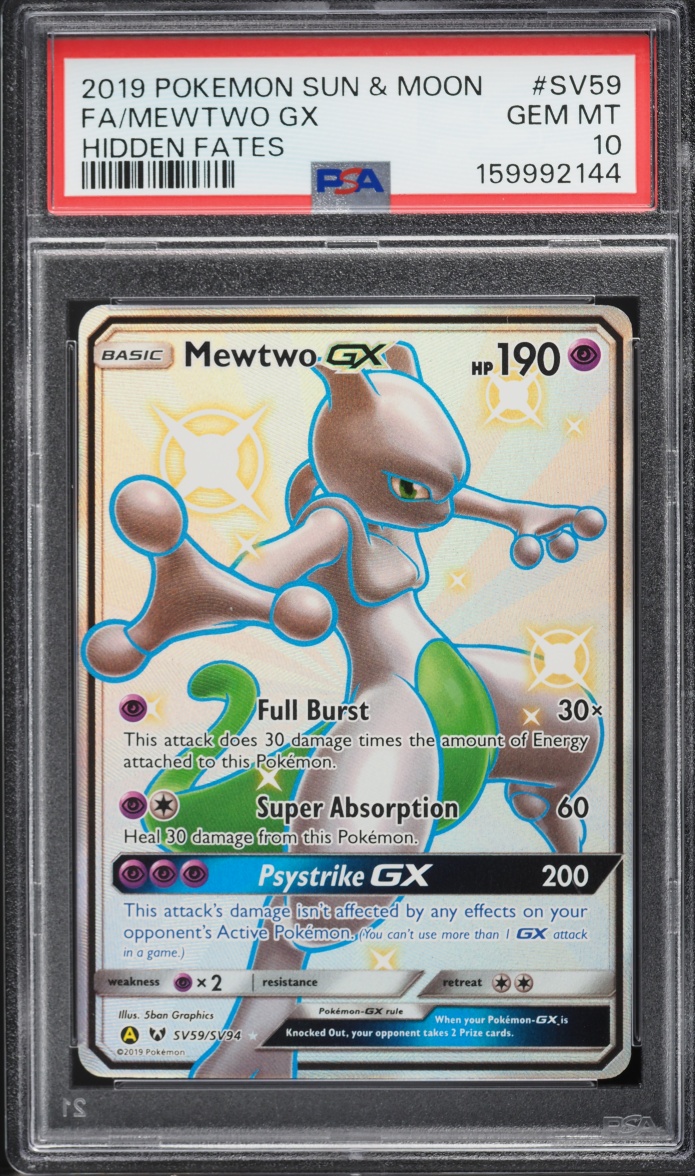 2019 Pokemon Sun & Moon Hidden Fates Full Art Mewtwo GX #SV59 PSA 10 GEM MINT
