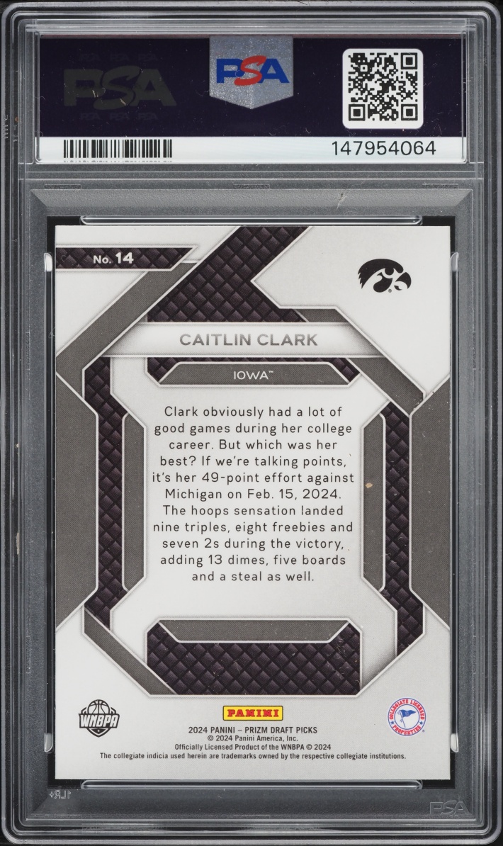 2024 Panini Prizm Draft Picks New Recruits Caitlin Clark ROOKIE #14 PSA 10 GEM MINT
