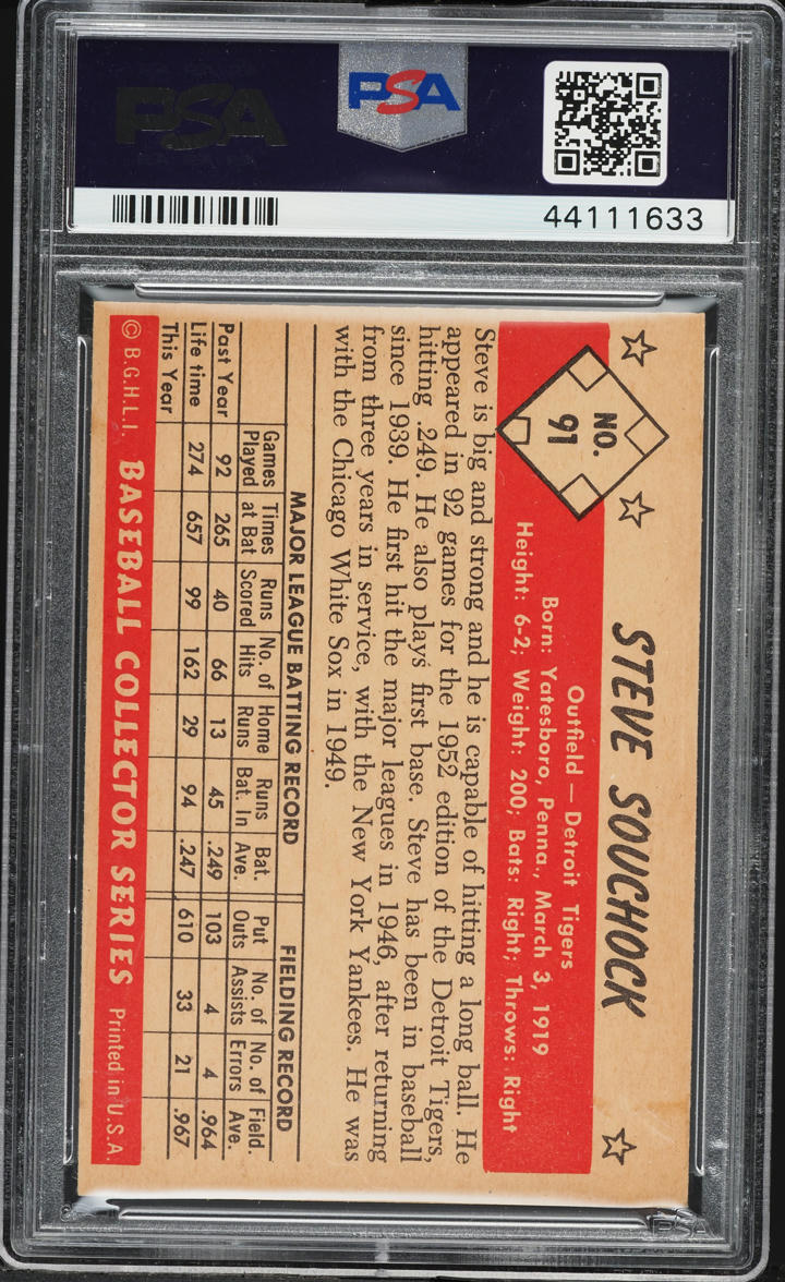 1953 Bowman Color Steve Souchock #91 PSA 6 EXMT