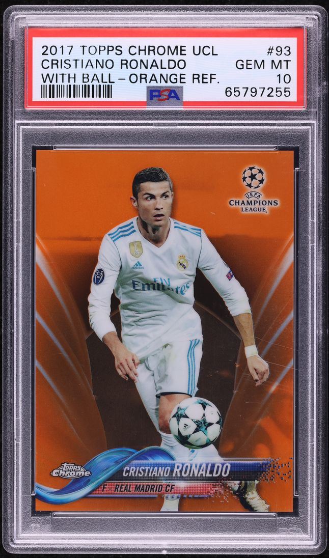 2017 Topps Chrome UEFA Orange Refractor Cristiano Ronaldo /25 #93 PSA 10 GEM