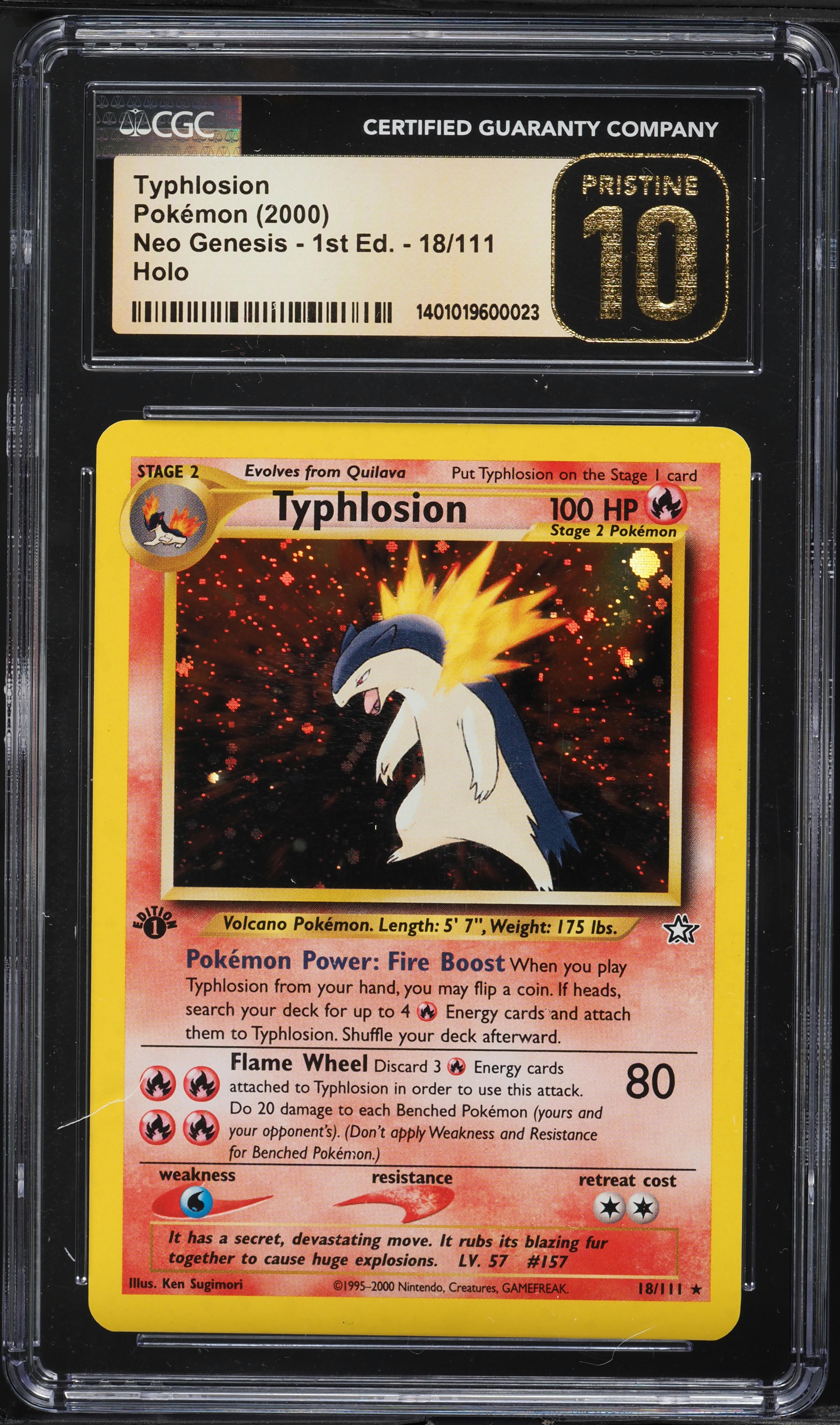 2000 Pokemon Neo Genesis 1st Edition Holo Typhlosion #18 CGC 10 PRISTINE