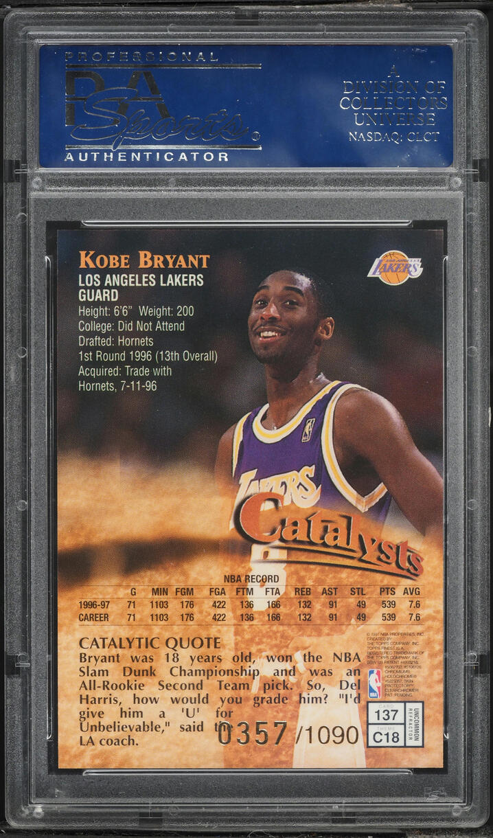 1997 Finest Refractor Kobe Bryant /1090 #137 PSA 10 GEM MINT