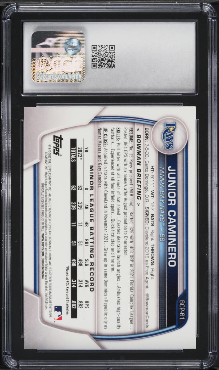 2023 Bowman Chrome Junior Caminero PROSPECT #BCP-61 CGC 9 MINT