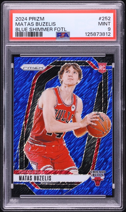 2024 Panini Prizm Blue Shimmer FOTL Matas Buzelis ROOKIE JERSEY # 14/35 #252 PSA 9 MINT