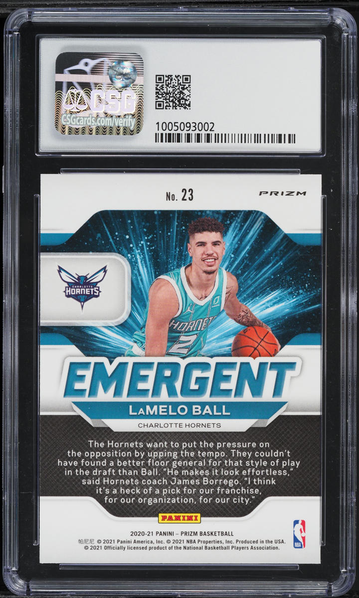 2020 Panini Prizm Emergent Green LaMelo Ball ROOKIE #23 CSG 9.5 GEM MINT