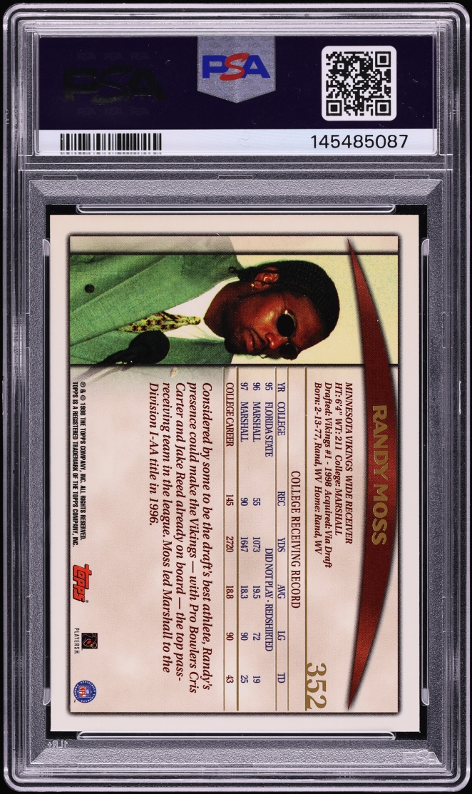 1998 Topps Football Randy Moss ROOKIE #352 PSA 10 GEM MINT