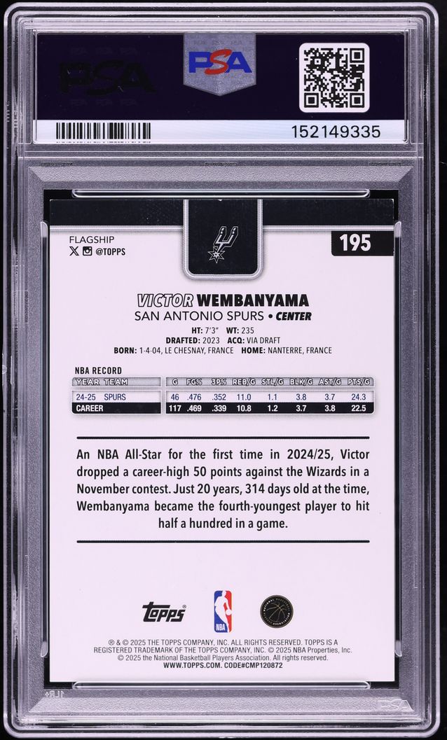 2025 Topps Season Tip Off Black Foilboard Victor Wembanyama 1/1 #195 PSA 7 NRMT