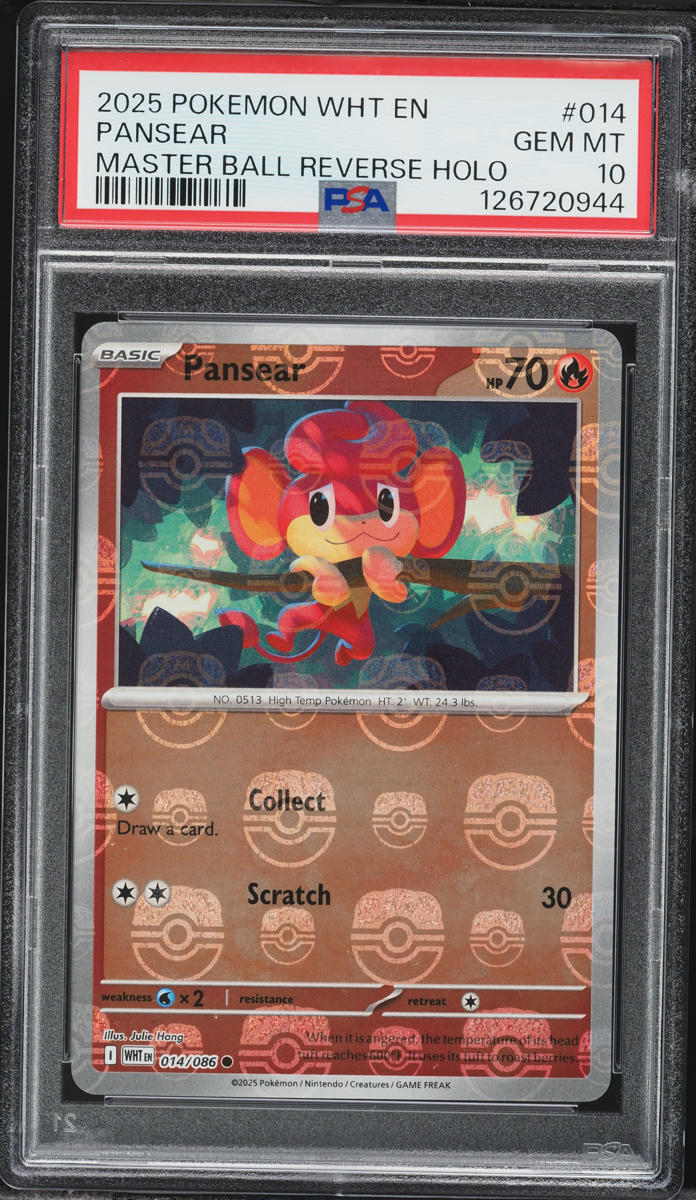 2025 Pokemon Scarlet & Violet White Flare Master Ball Reverse Holo Pansear #14 PSA 10 GEM MINT