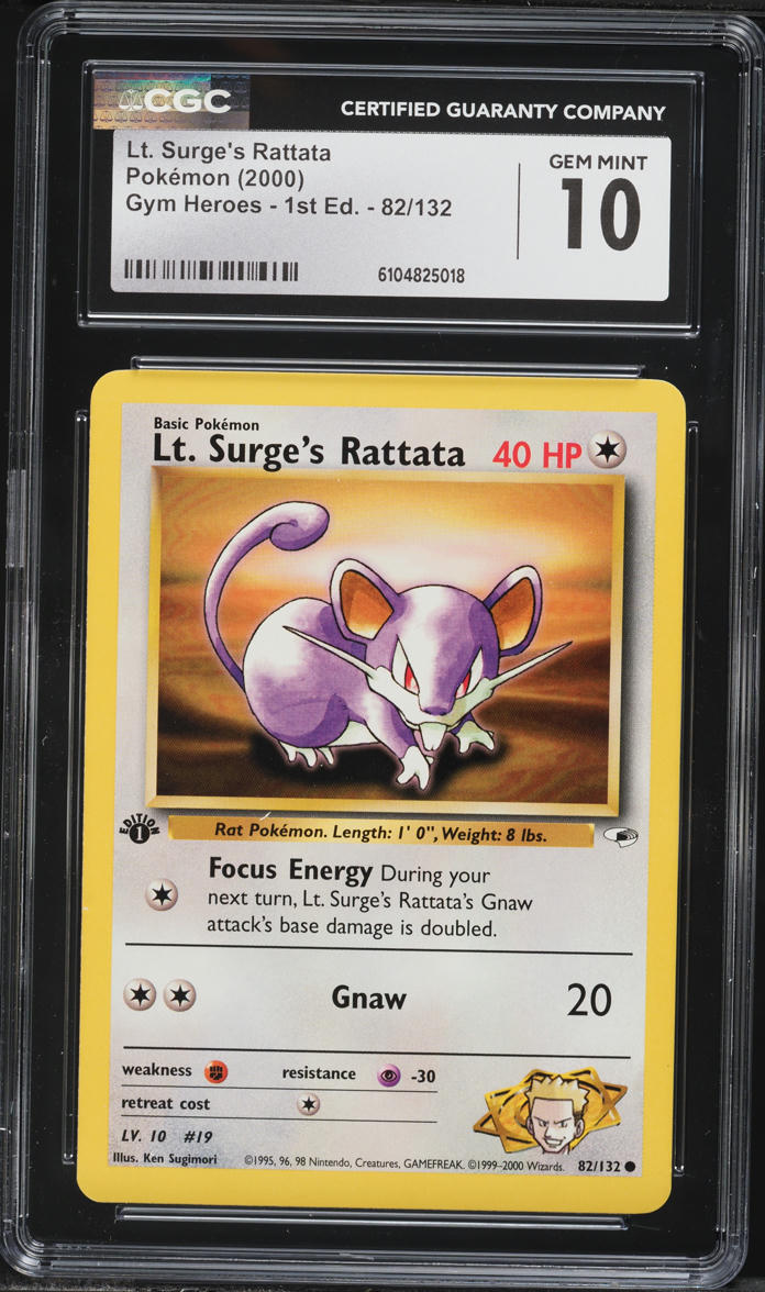 2000 Pokemon Gym Heroes 1st Edition Lt. Surge's Rattata #82 CGC 10 GEM MINT