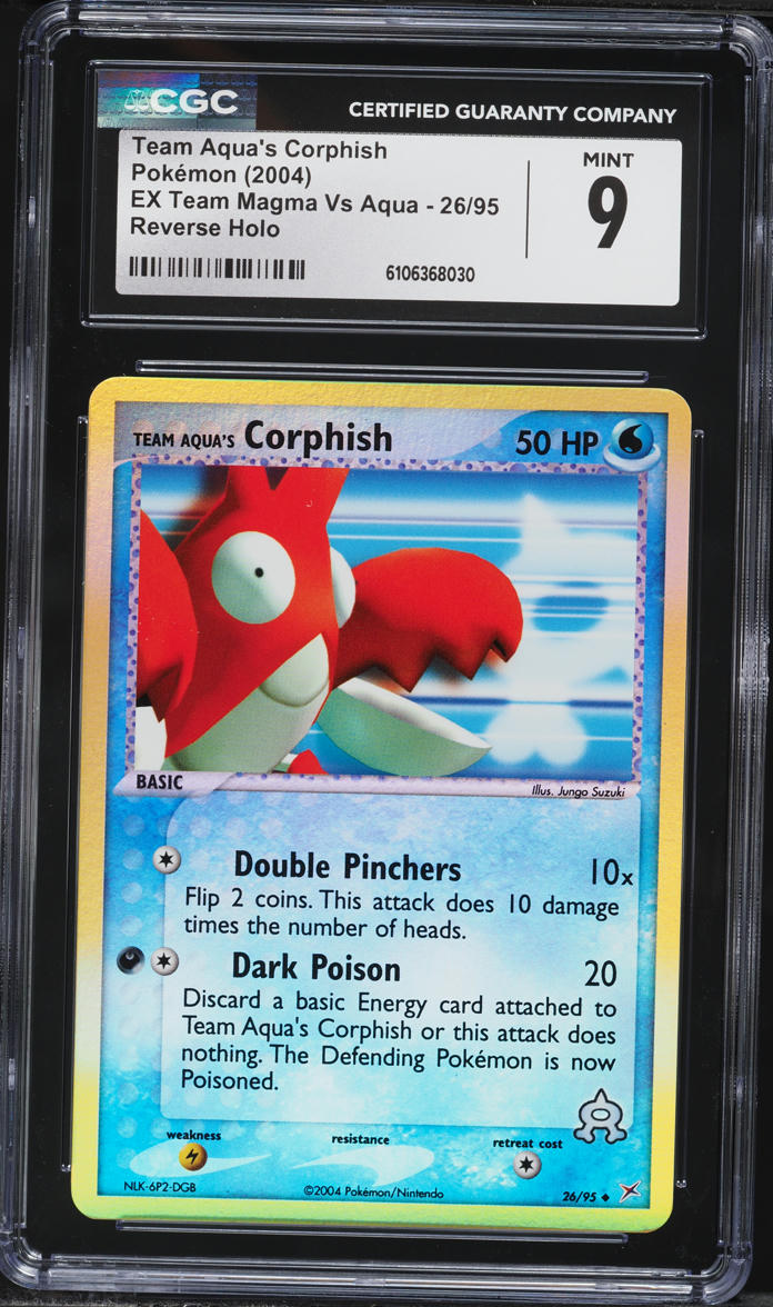 2004 Pokemon EX Team Magma Vs Aqua Reverse Holo Team Aqua's Corphish #26 CGC 9 MINT