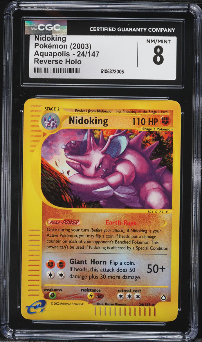 2003 Pokemon Aquapolis Reverse Holo Nidoking #24 CGC 8 NM-MT