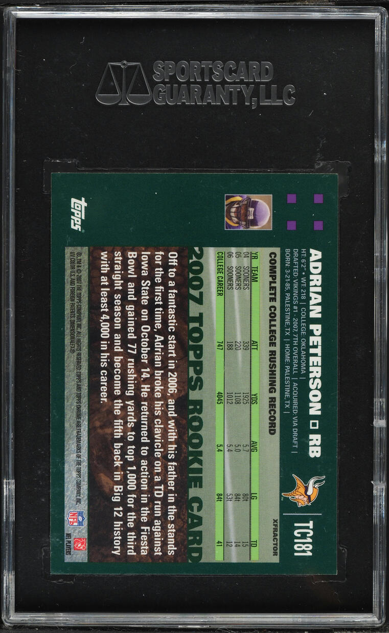 2007 Topps Chrome Xfractor Adrian Peterson ROOKIE #TC181 SGC 9 MINT
