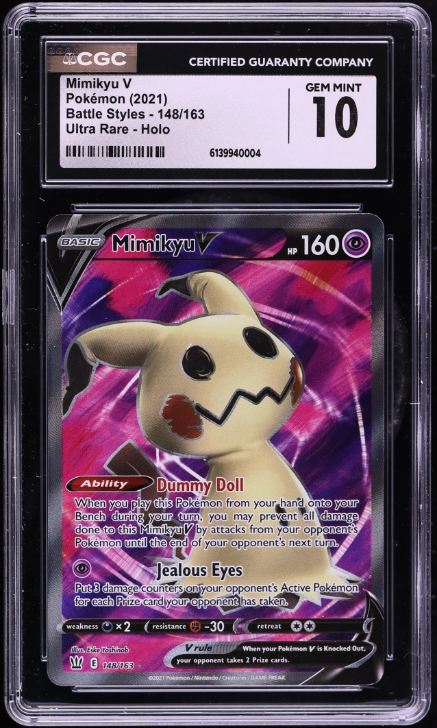 2021 Pokemon Sword & Shield Battle Styles Full Art Mimikyu V #148 CGC 10 GEM MINT