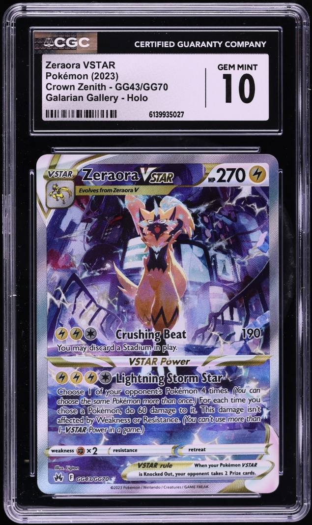 2023 Pokemon SWSH Crown Zenith Galarian Gallery Alt Art Zeraora VSTAR #GG43 CGC 10 GEM MINT