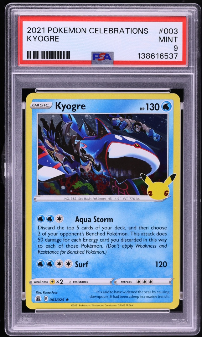 2021 Pokemon Sword & Shield Celebrations Kyogre #3 PSA 9 MINT