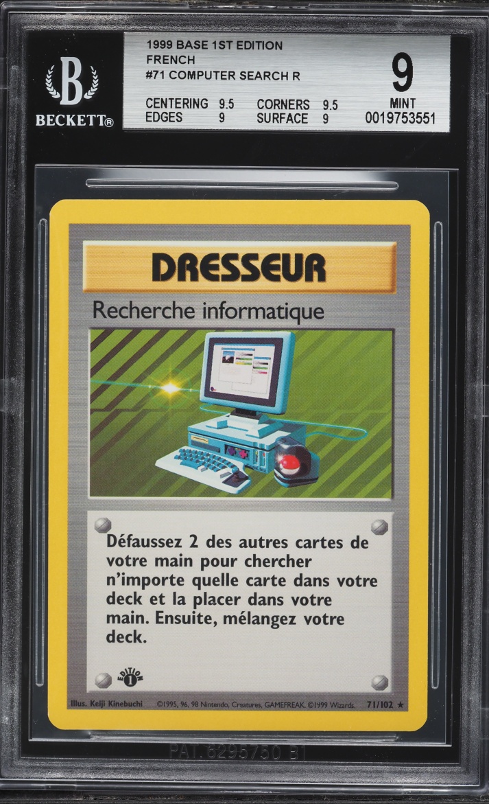 1999 Pokemon French Base Set 1st Edition Computer Search #71 BGS 9 MINT