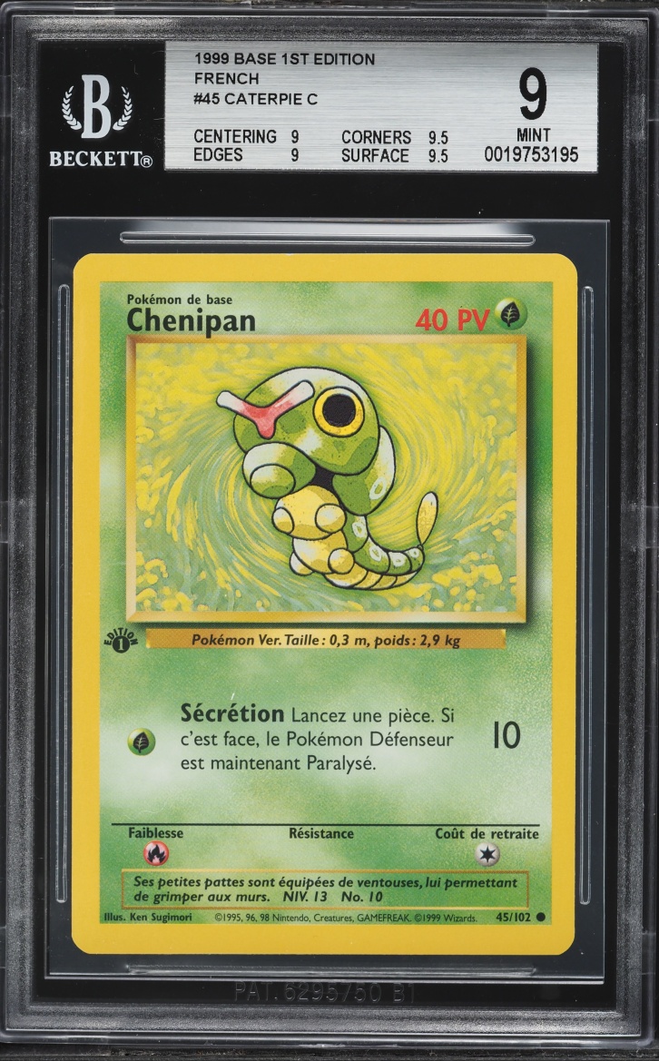 1999 Pokemon French Base Set 1st Edition Caterpie #45 BGS 9 MINT