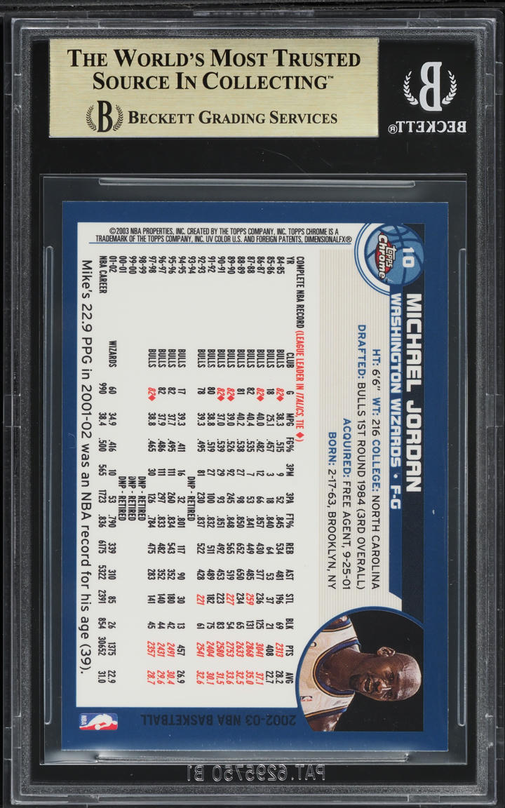 2002 Topps Chrome Michael Jordan #10 BGS 9.5 GEM MINT
