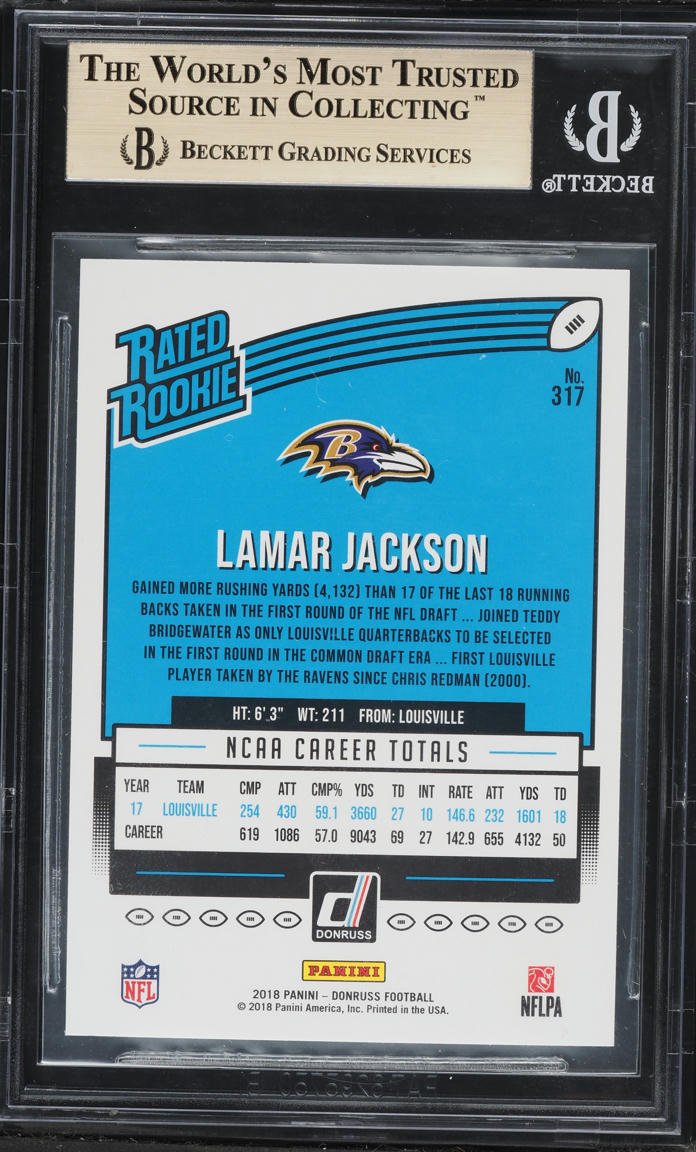 2018 Donruss Press Proof Blue Lamar Jackson ROOKIE #317 BGS 9.5 GEM MINT