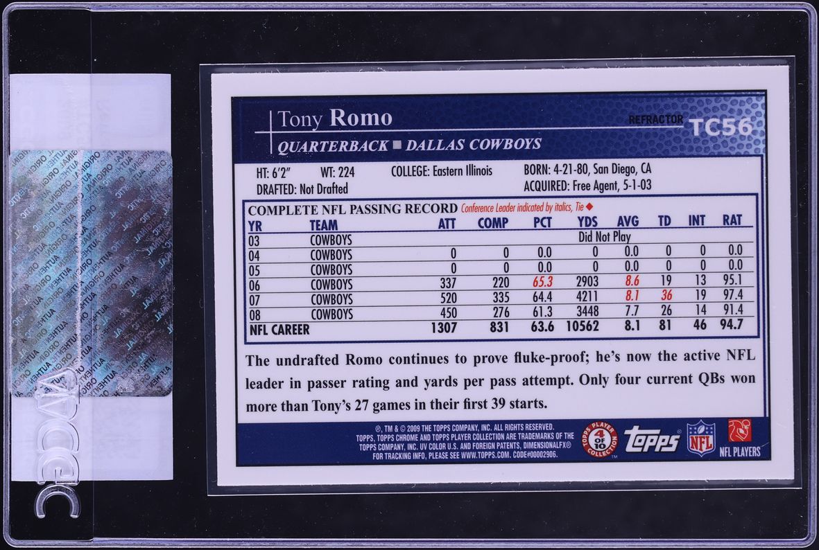 2009 Topps Chrome Refractor Tony Romo #TC56 CGC AUTH