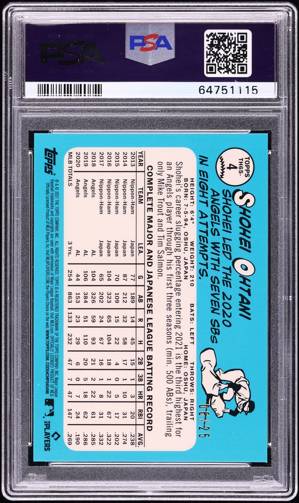 2021 Topps Chrome '65 Redux Black Refractor Shohei Ohtani /25 #TH65-4 PSA 10 GEM