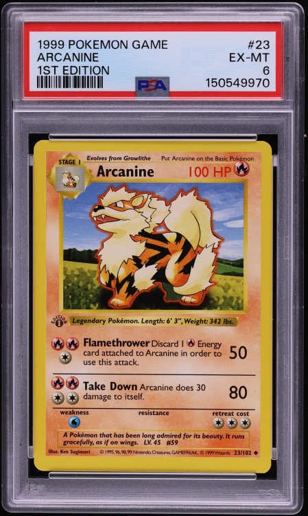 1999 Pokemon Base Set Shadowless 1st Edition Arcanine #23 PSA 6 EXMT