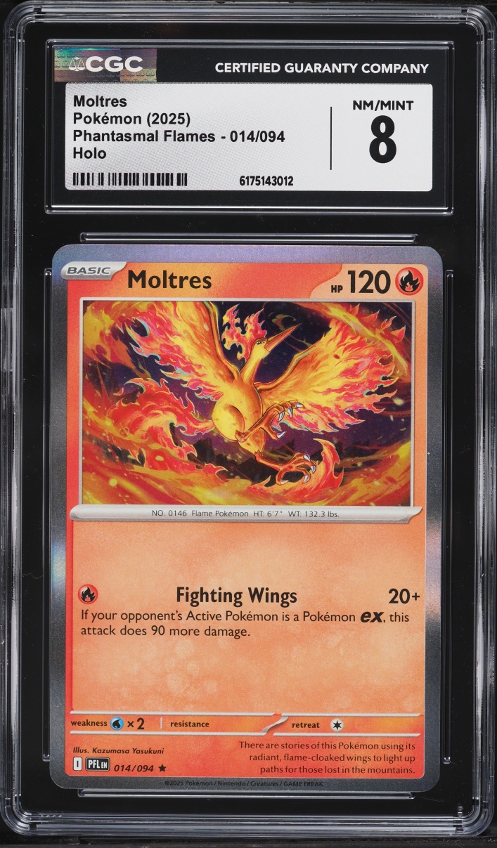 2025 Pokemon Mega Evolution Phantasmal Flames Holo Moltres #14 CGC 8 NM-MT