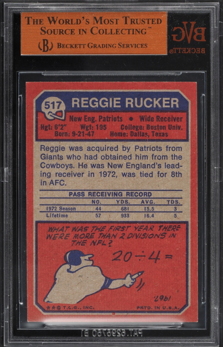 1973 Topps Football Reggie Rucker #517 BVG 7.5 NRMT+