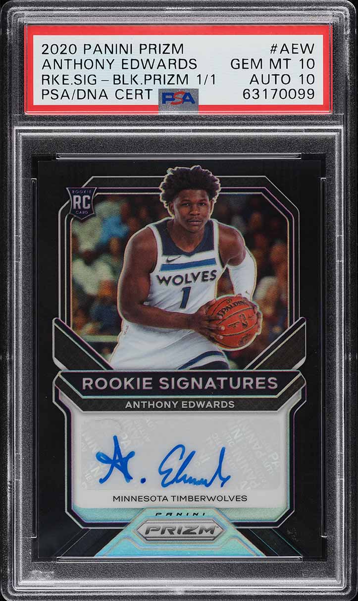 2020 Panini Prizm Black Prizms Anthony Edwards RC AUTO DNA 10 1/1 #AEW PSA 10