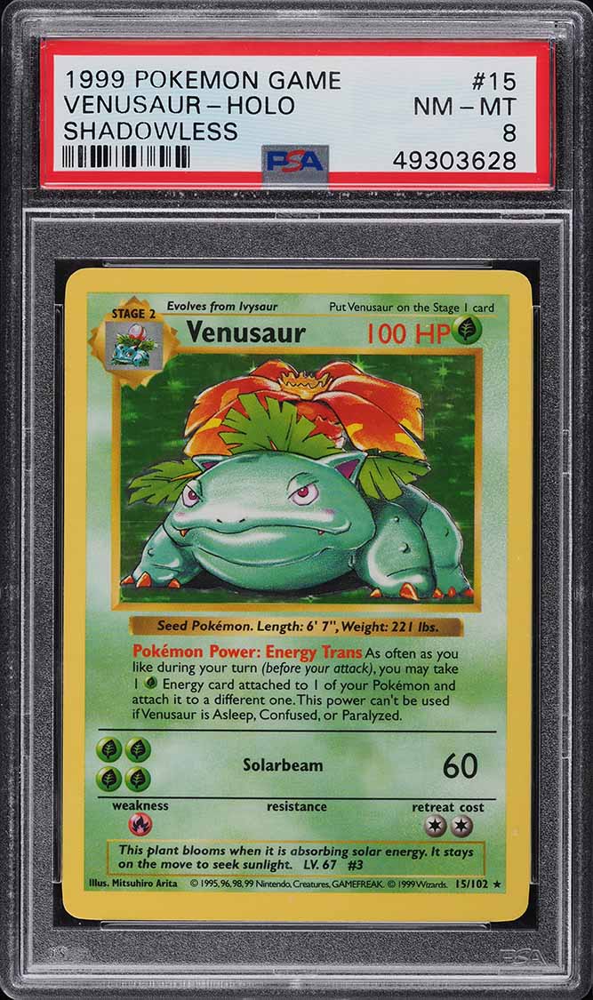 1999 Pokemon Base Set Shadowless Holo Venusaur #15 PSA 8 NM-MT