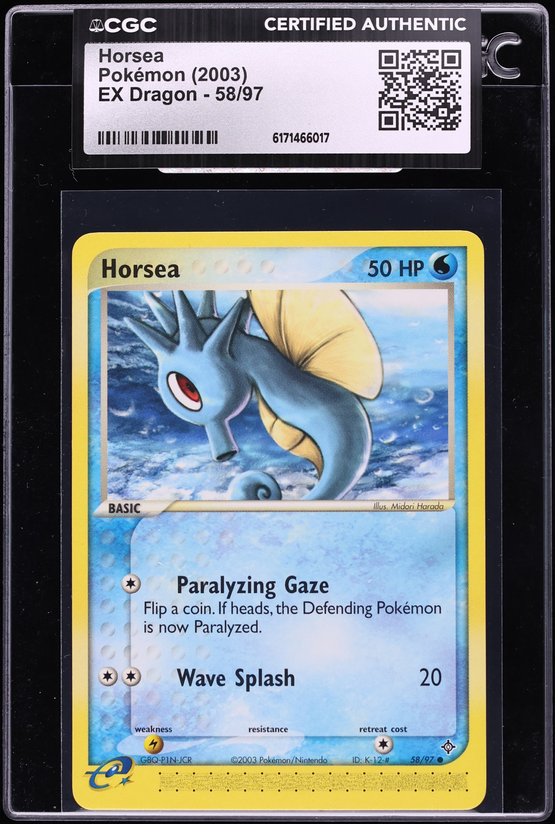 2003 Pokemon EX Dragon Horsea #58 CGC AUTH