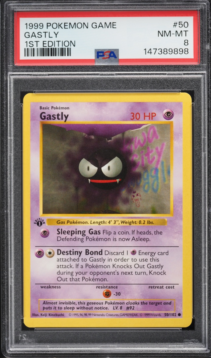 1999 Pokemon Base Set Shadowless 1st Edition Gastly #50 PSA 8 NM-MT