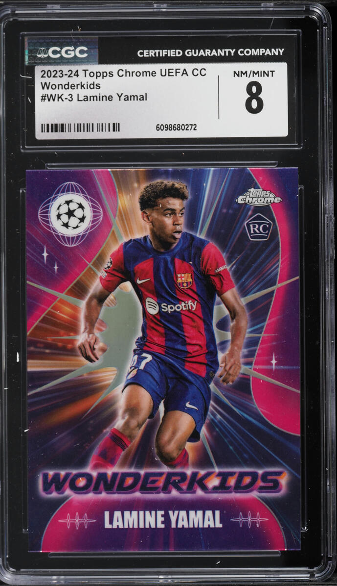 2023 Topps Chrome UEFA Club Competitions Wonderkids Lamine Yamal ROOKIE #WK-3 CGC 8 NM-MT