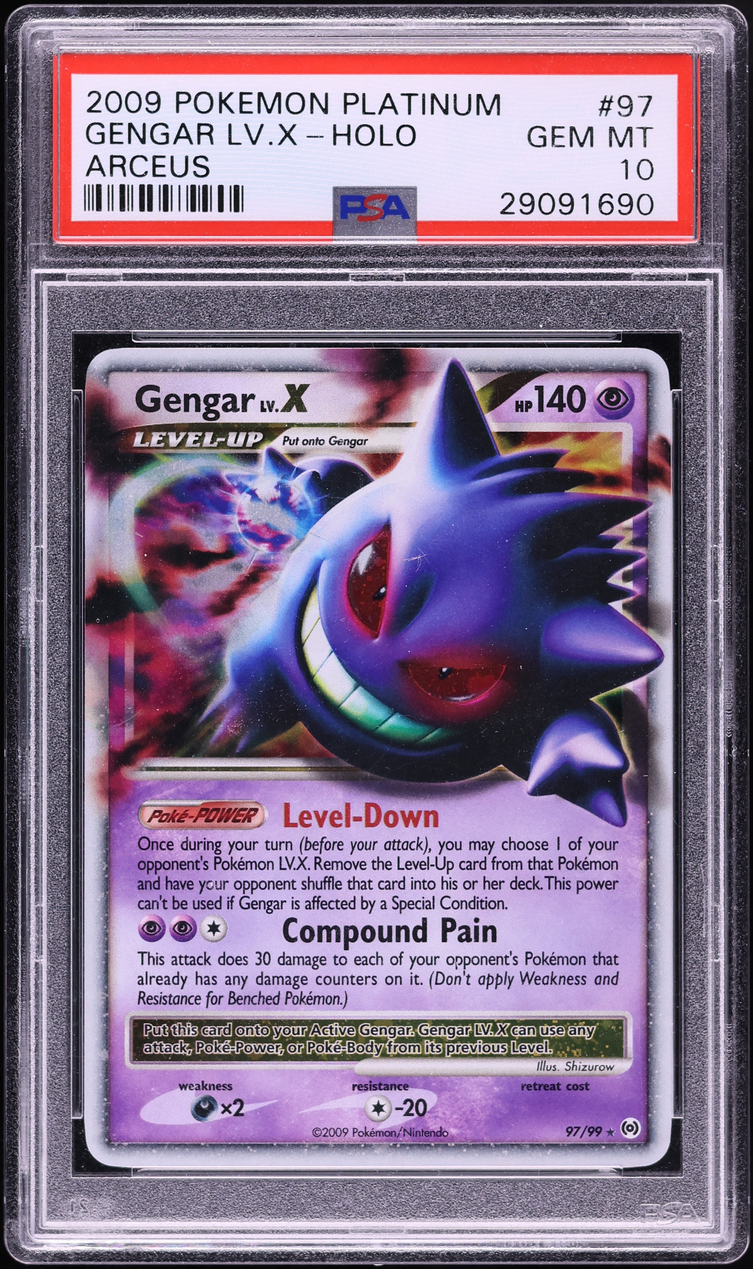 2009 Pokemon Platinum Arceus Holo Gengar LV. X #97 PSA 10 GEM MINT