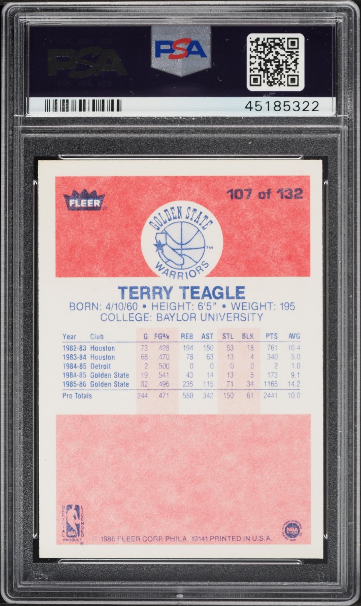 1986 Fleer Basketball Terry Teagle #107 PSA 9 MINT
