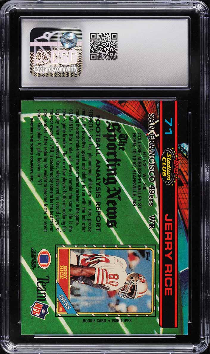 1991 Stadium Club Football Jerry Rice #71 CSG 10 GEM MINT