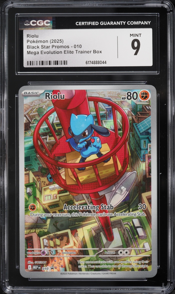 2025 Pokemon Mega Evolution Black Star Promo ETB Full Art Riolu #10 CGC 9 MINT