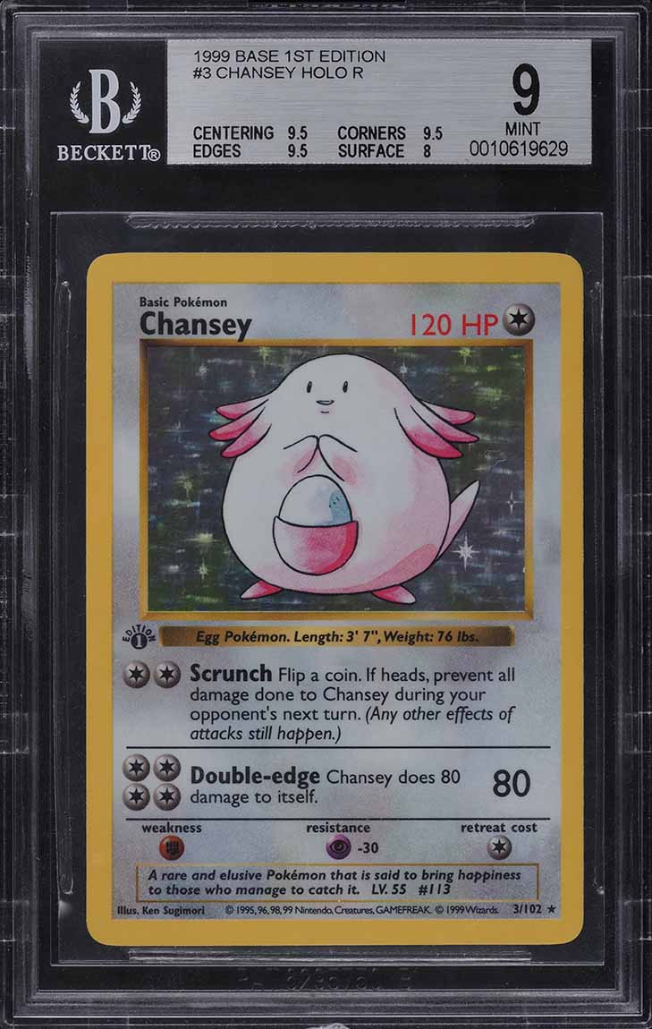 1999 Pokemon Base Set Shadowless 1st Edition Holo Chansey #3 BGS 9 MINT