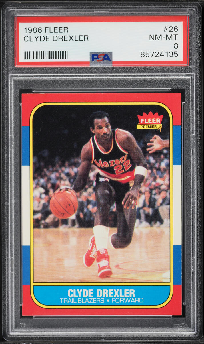 1986 Fleer Basketball Clyde Drexler ROOKIE #26 PSA 8 NM-MT - Photo 1